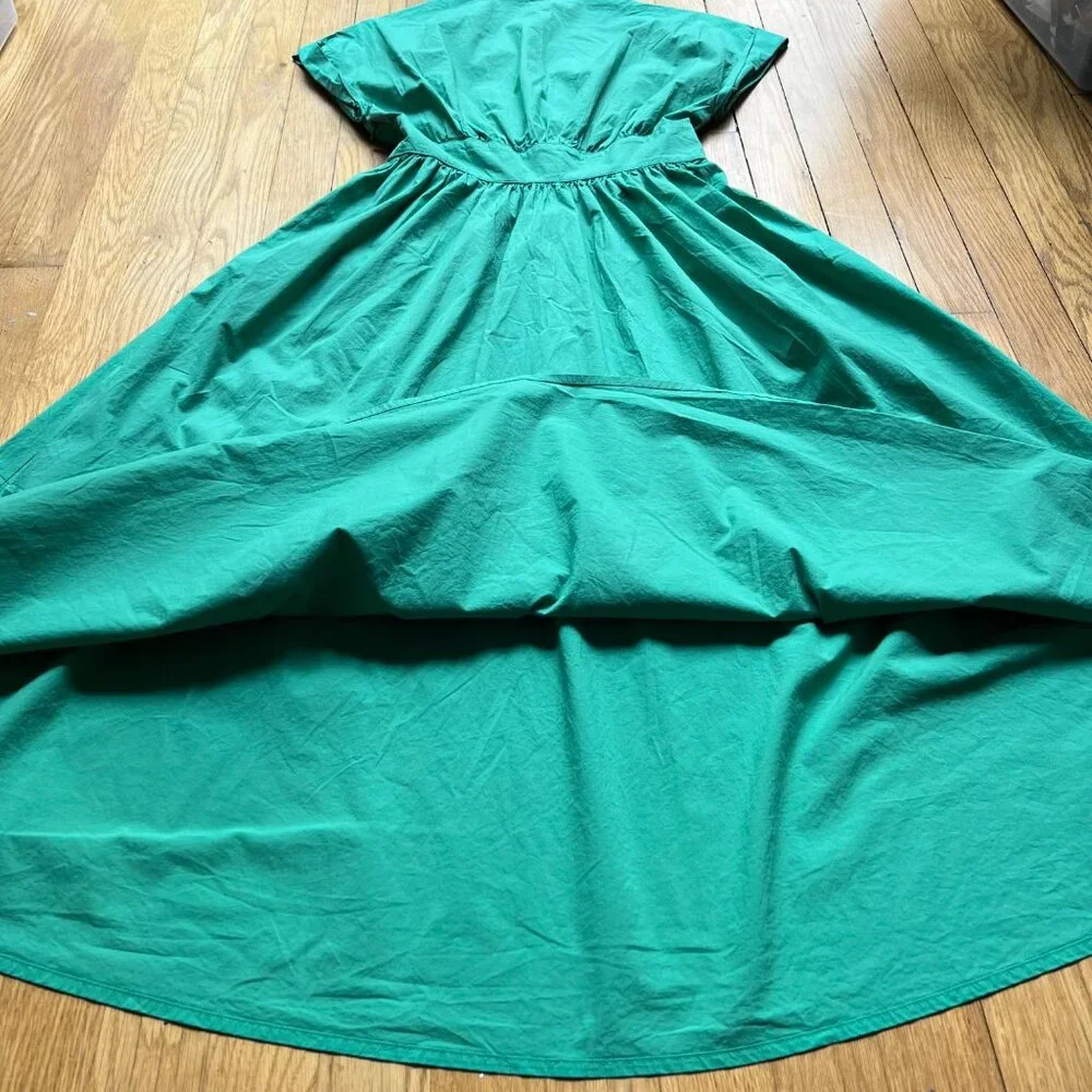 Marella Size 2 Emerald Green Bobbio Cotton Ruched Cap Sleeve A-Line Midi Dress - Picture 15 of 16